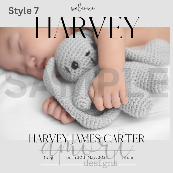 Digital File- Baby birth announcement