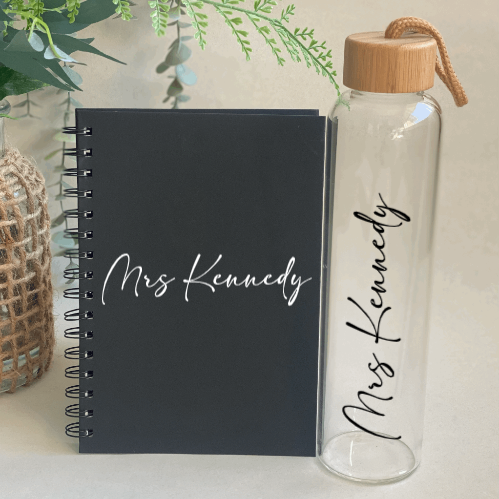 Glass or Stainless Steel Drink Bottle & Notebook Pack