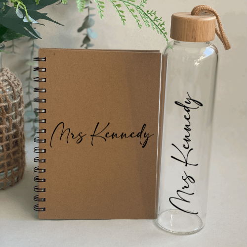 Glass or Stainless Steel Drink Bottle & Notebook Pack