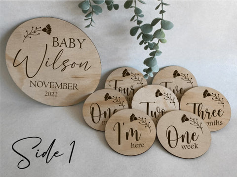Pregnancy announcement, Birth announcement and Age milestone disk set- Round