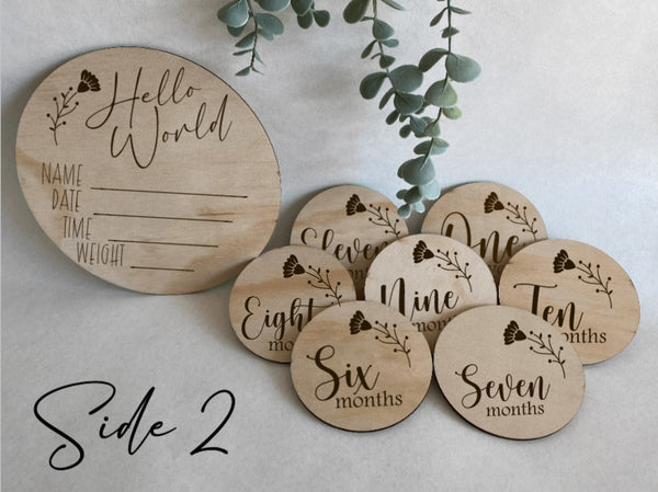 Pregnancy announcement, Birth announcement and Age milestone disk set- Round