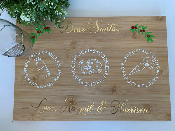Santa tray and milk glass- Blonde wood
