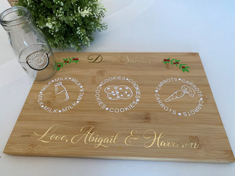 Santa tray and milk glass- Blonde wood