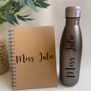 Glass or Stainless Steel Drink Bottle & Notebook Pack