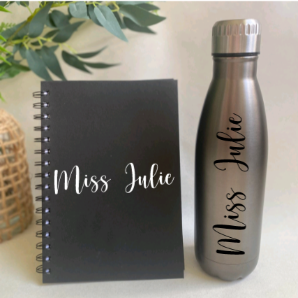 Glass or Stainless Steel Drink Bottle & Notebook Pack