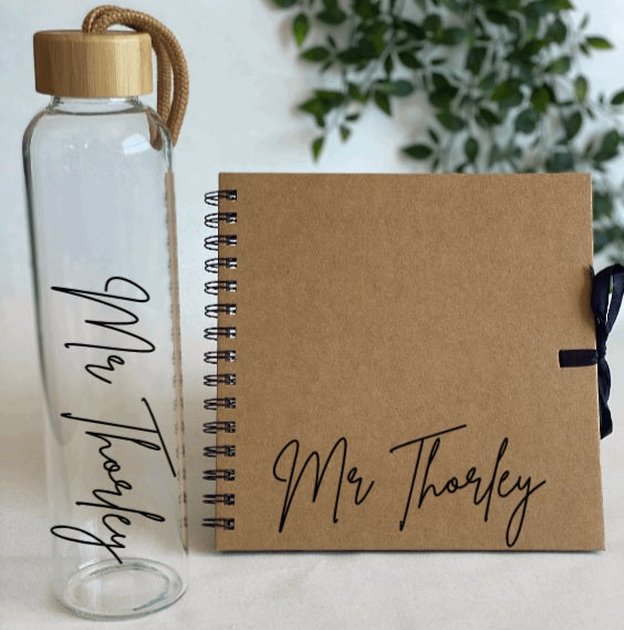 Glass or Stainless Steel Drink Bottle & Notebook Pack
