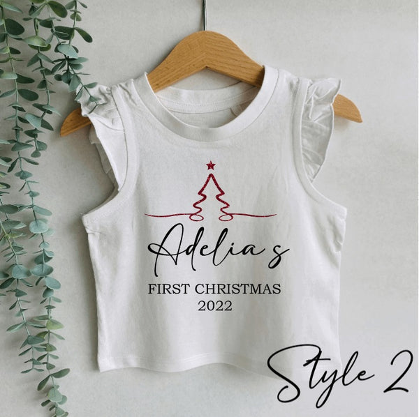 Personalised First Christmas girls frill tank