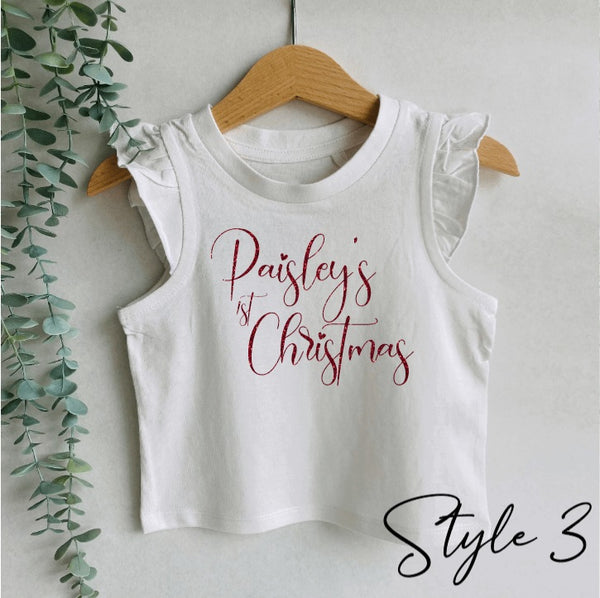 Personalised First Christmas girls frill tank