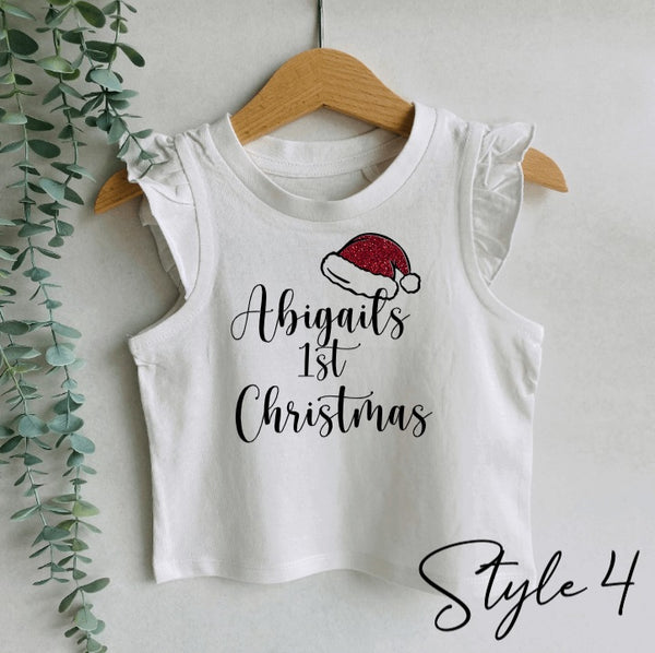 Personalised First Christmas girls frill tank