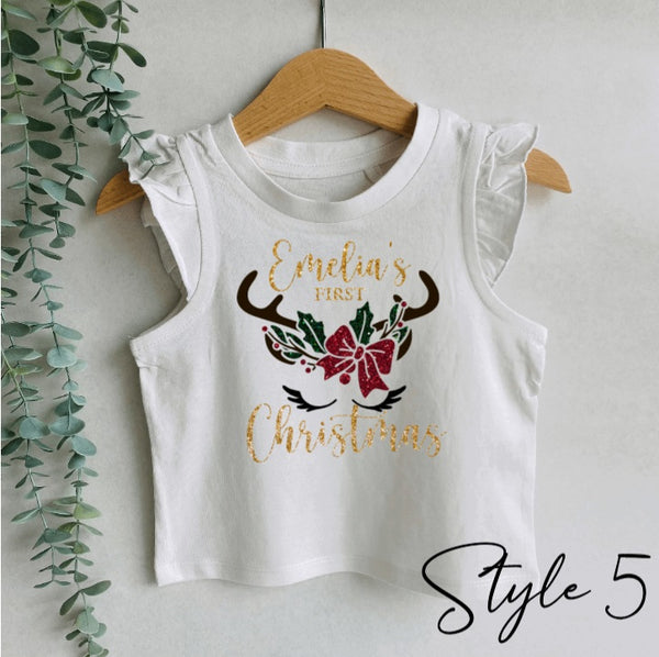 Personalised First Christmas girls frill tank