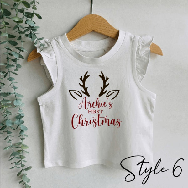 Personalised First Christmas girls frill tank