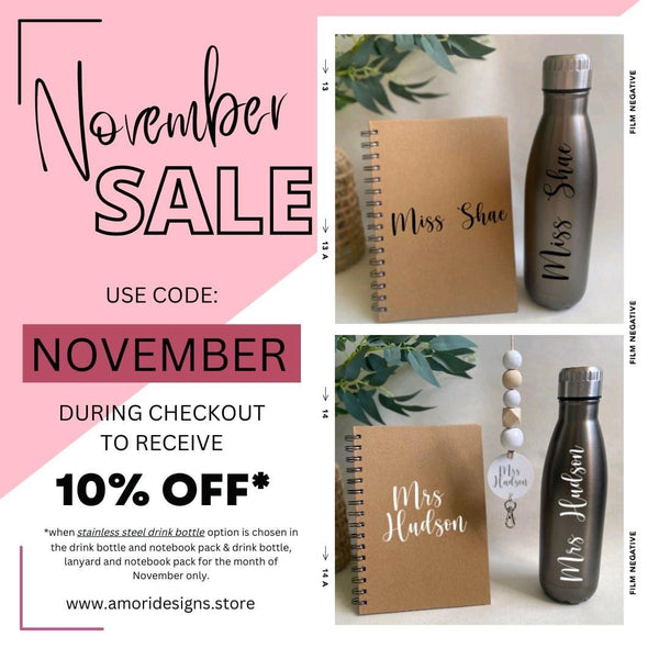 Glass or Stainless Steel Drink Bottle & Notebook Pack