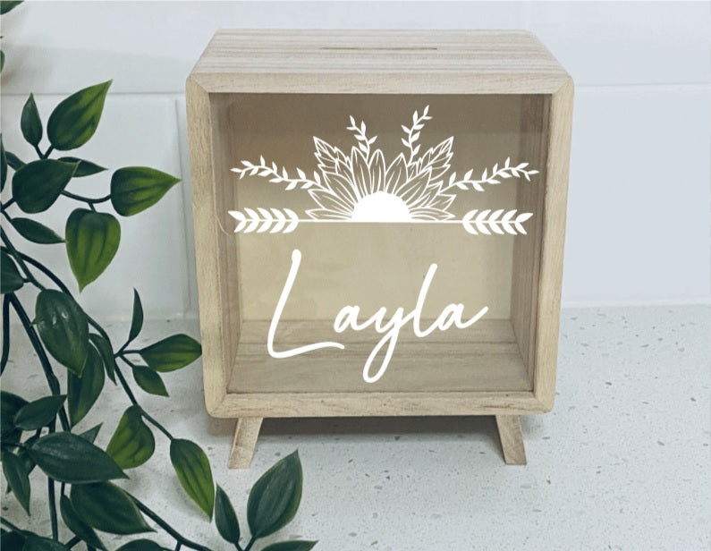 Wooden Money Box- Boho Flower