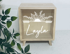 Wooden Money Box- Boho Flower