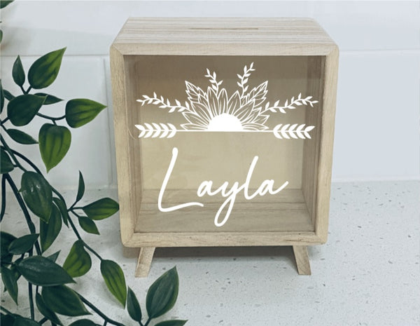 Wooden Money Box- Boho Flower