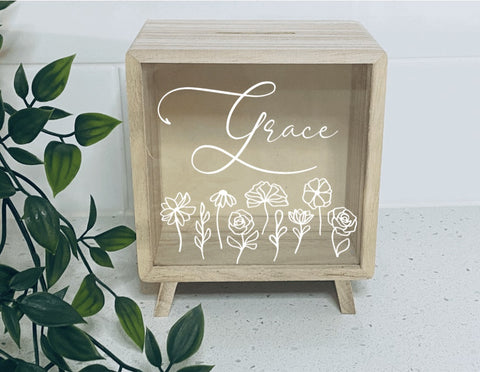 Wooden Money Box- Flowers