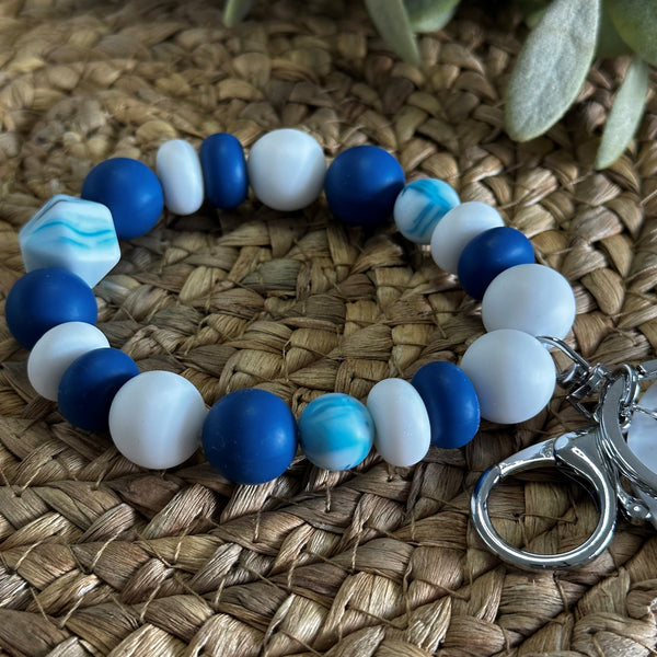 Wristlet keychain- Blue marble